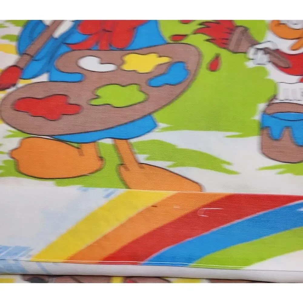 Vtg Mickey Mouse Twin Sheet Set Donald Duck Pluto Painting Rainbow 3pc Disney